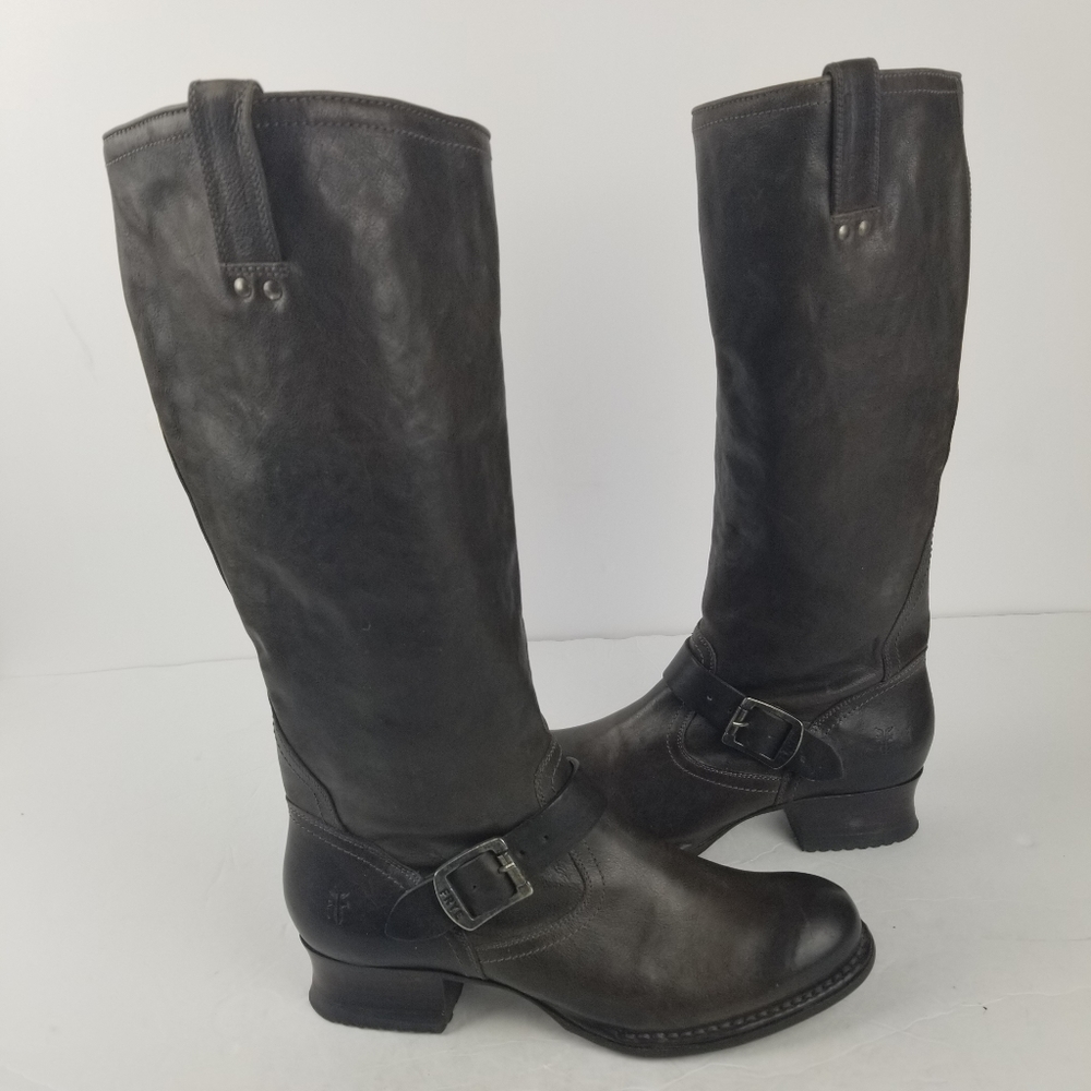 FRYE Martina Engineer Round Toe Leather Boot Dark